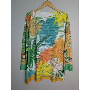 Soft Surroundings Shirt Womens L Multicolor Floral Boat Neck Tunic Top